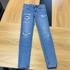 American Eagle Outfitters Light Blue Ripped Skinny Jeans Jegging 4 x-long